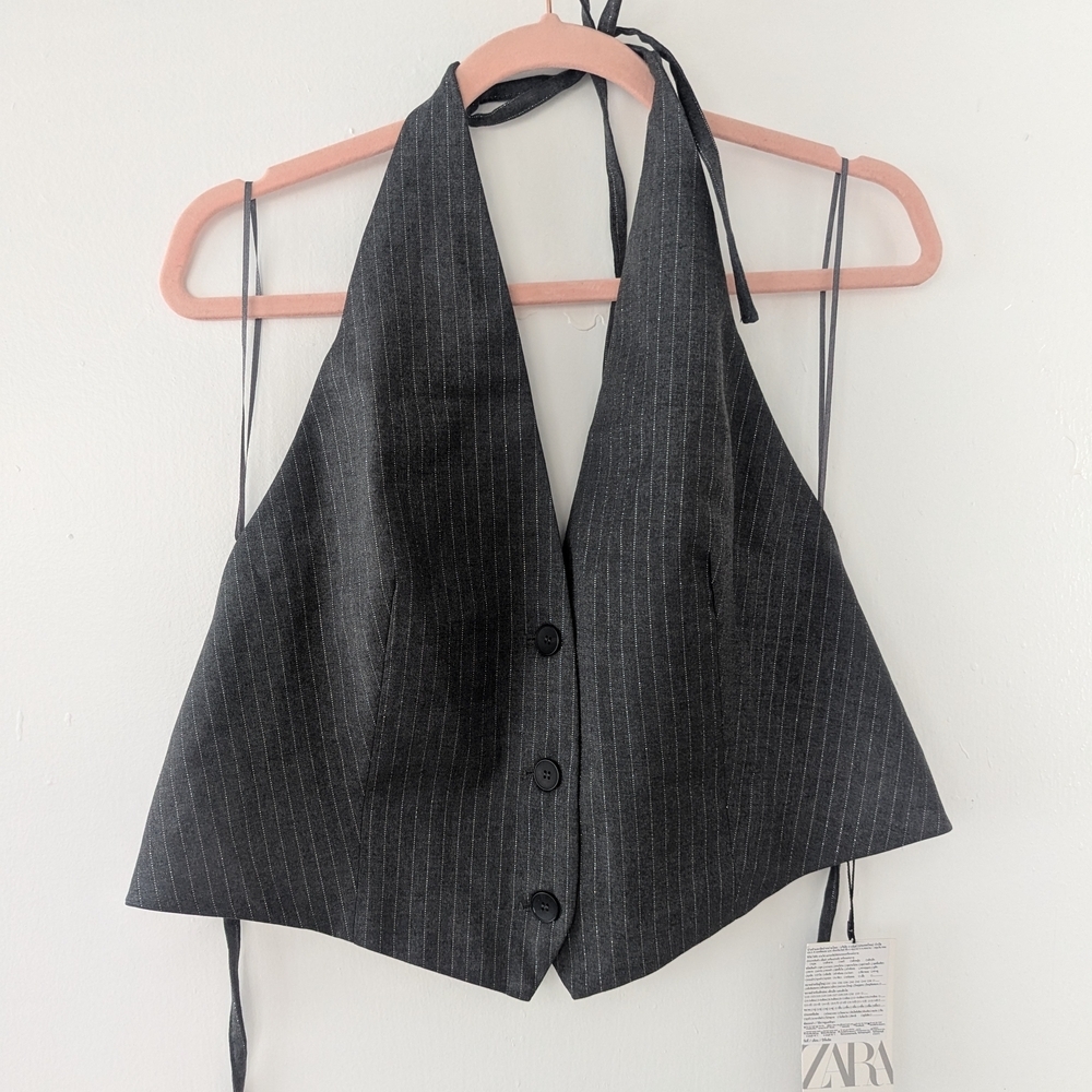 Zara Women's Black Pinstripe Halter Top